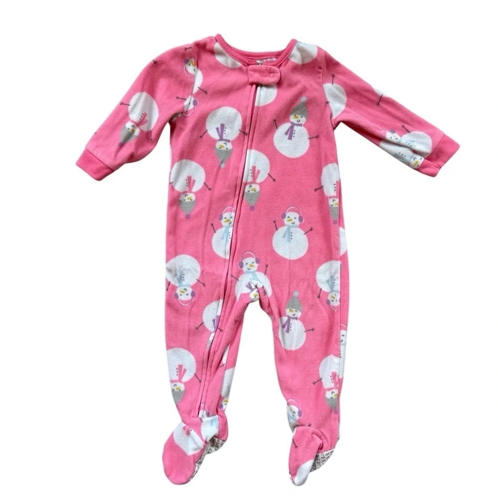 Carter’s Baby Girl Pink Snowman Footed Sleeper Pajamas - Size 12 Months